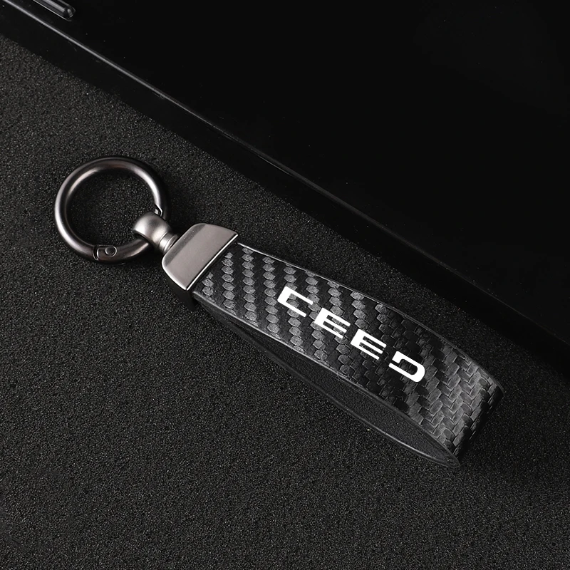 Car Carbon Fiber Leather Rope Keychain Key Ring for KIA CEED Car Accessories