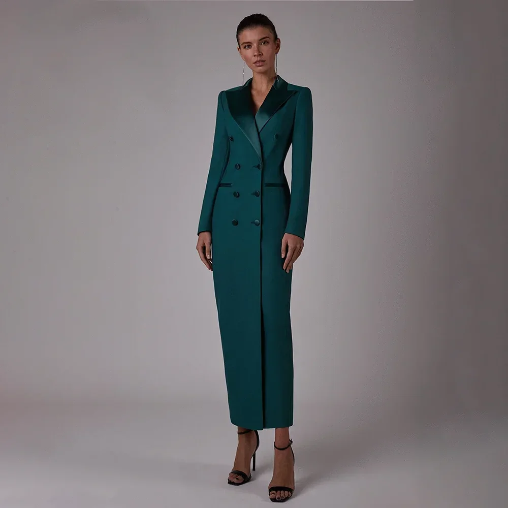 Elegancki płaszcz damski 1-częściowy elegancki satynowy płaszcz z klapami w szpic Dwurzędowa kurtka do kostek Casual Slim Office Lady Party Prom Coat