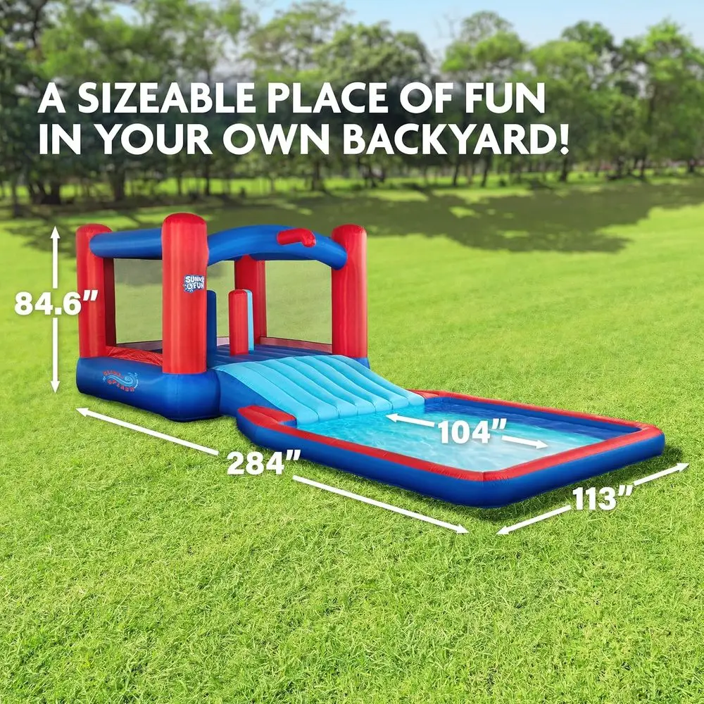 Slide N' Splash Bounce House Iatable Water Slide Park – Resistente per divertimento all'aria aperta, ampio scivolo e piscina antispruzzo