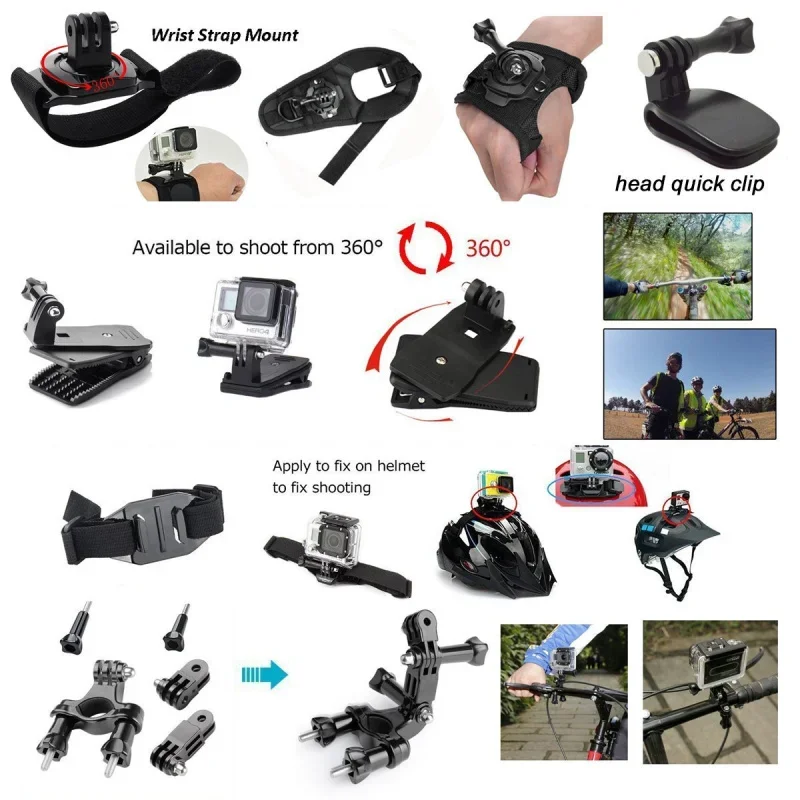 FF-56bk per set di accessori per fotocamera panoramica GoPro pacchetto 40 in 1, accessori multi-combinazione