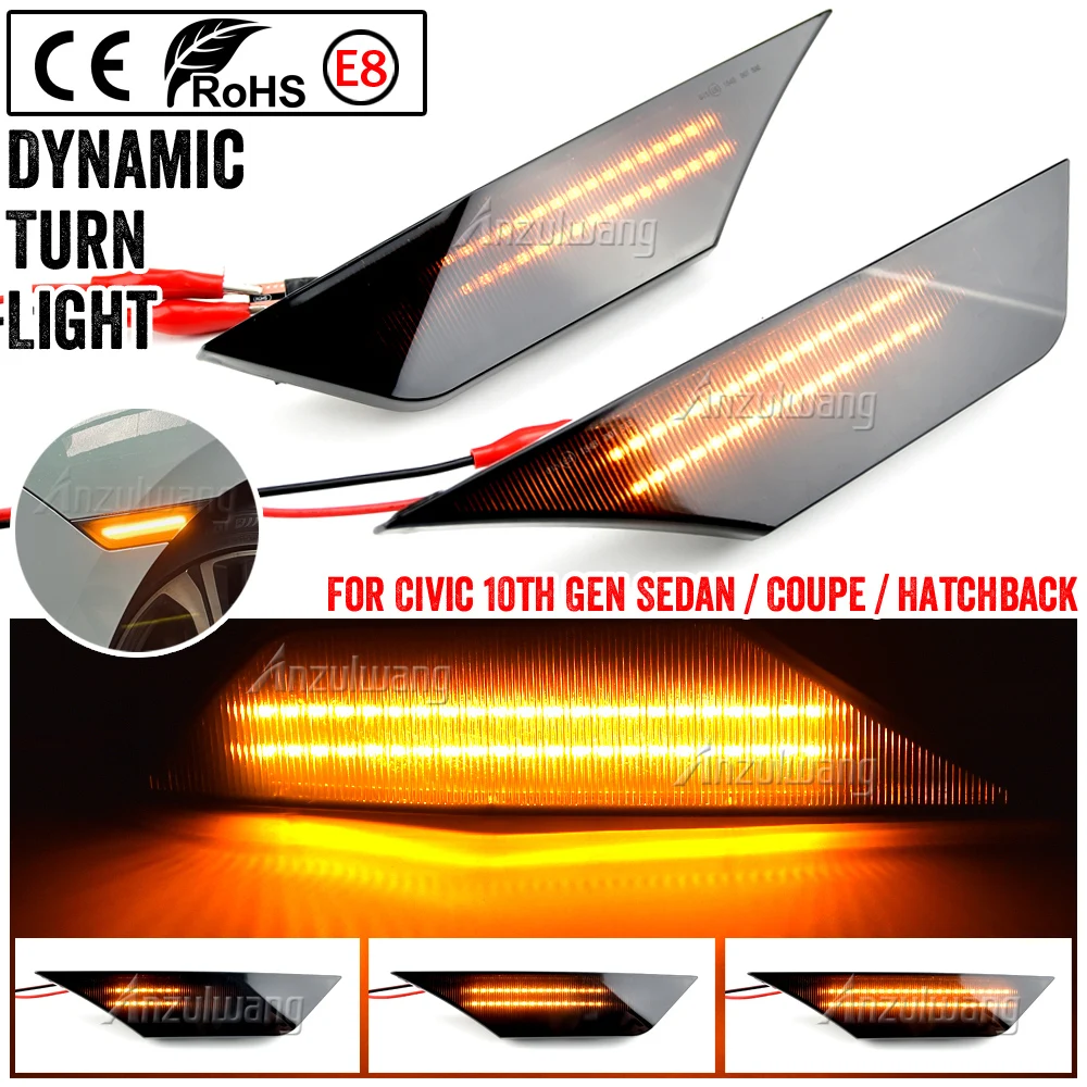 

Car Dynamic LED Side Marker Turn Signal Lights Sequential Blinker Indicator For Honda Civic 10th Gen 2016 2017 2018-2020