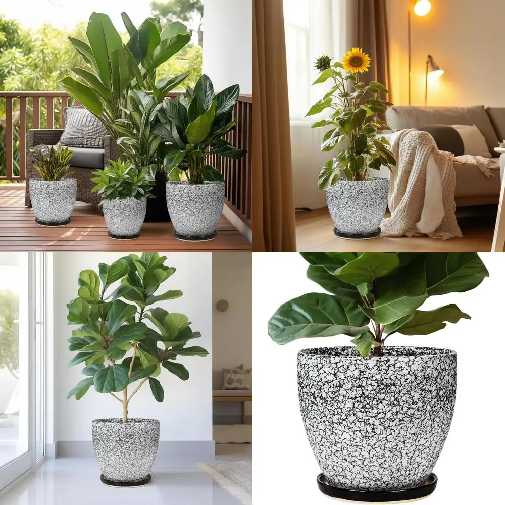 

Круглый цветочный горшок 10 дюймов - большой горшок для растений для дома и улицы с дренажным отверстием и поддоном, декор для дома, офиса, сада, идеальный подарок для мужчин