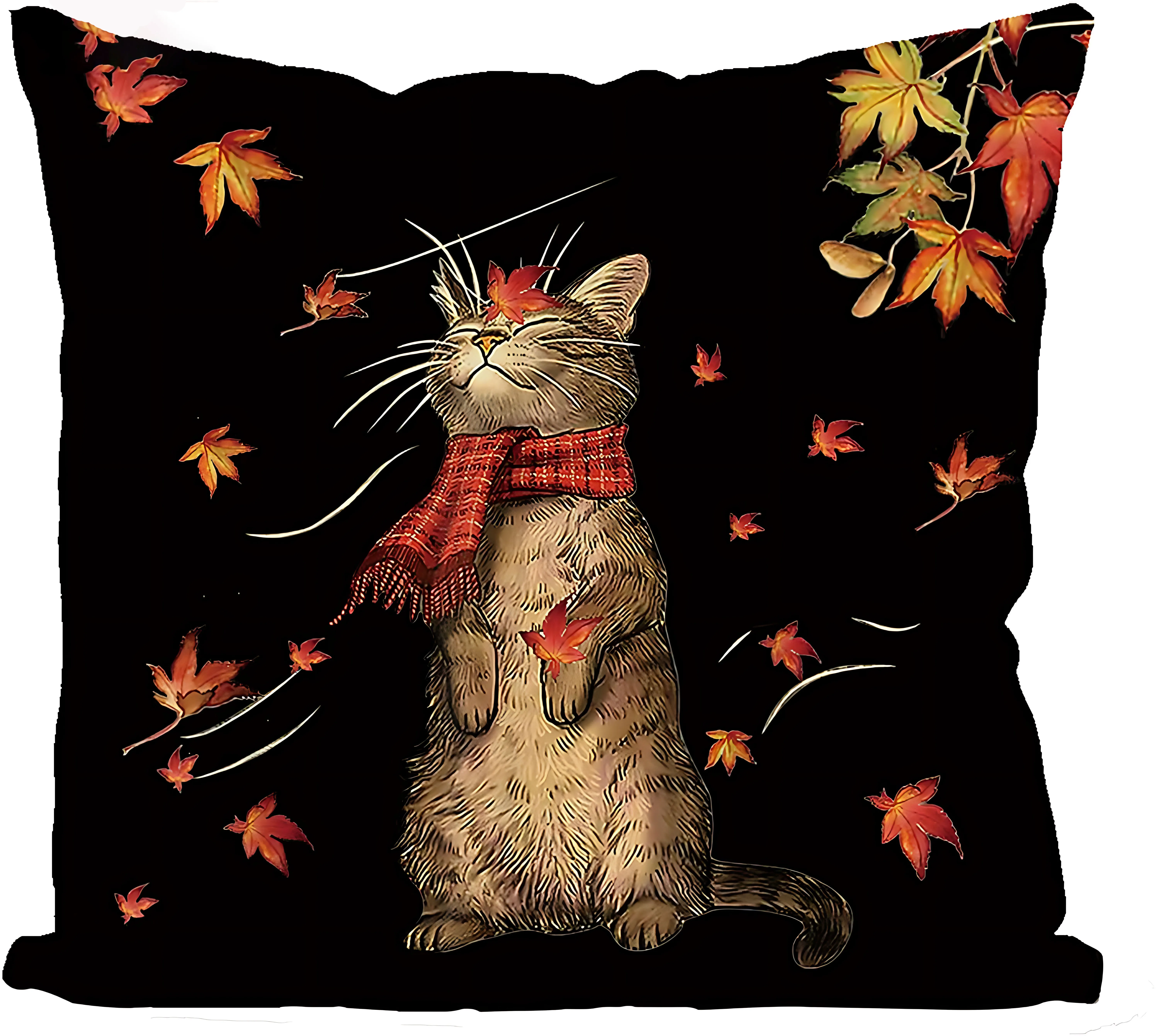 

Fall Maple Leaf Cat Pillow Covers Cartoon Sofa Decorative Home Double-sided Printing Short Plush Cute Cushion Cover