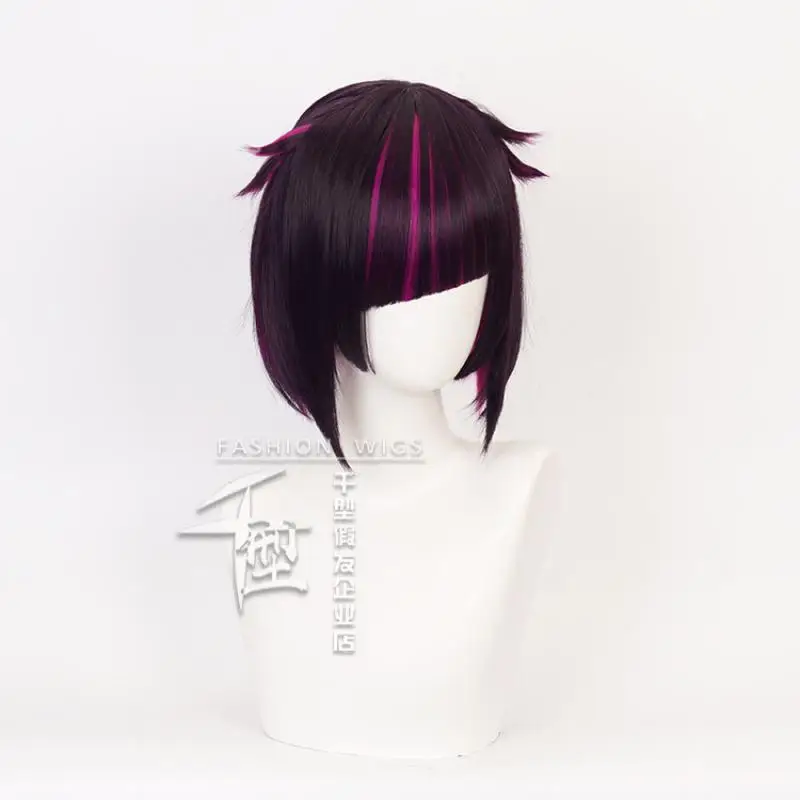 Peluca de juego Twisted Wonderland para Cosplay, pelo corto negro mezclado y morado, resistente al calor, accesorios sintéticos para fiesta de Halloween, Lilia Vanrouge