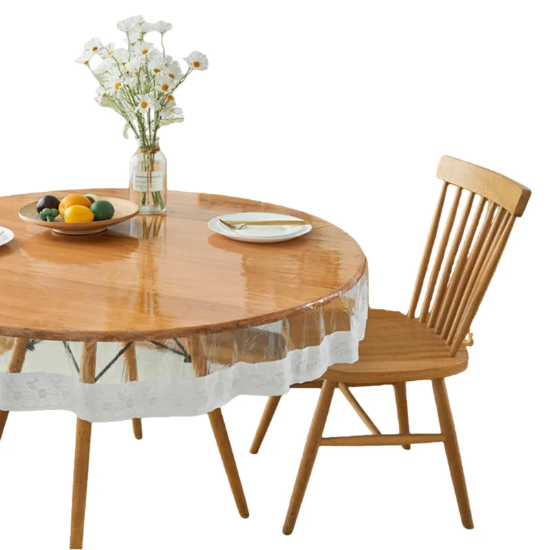 

Pvc-Free Peva Round Tablecloth Odorless 0.13Mm Waterproof Table Cover with Sewn Edges for Family Dining Kitchen