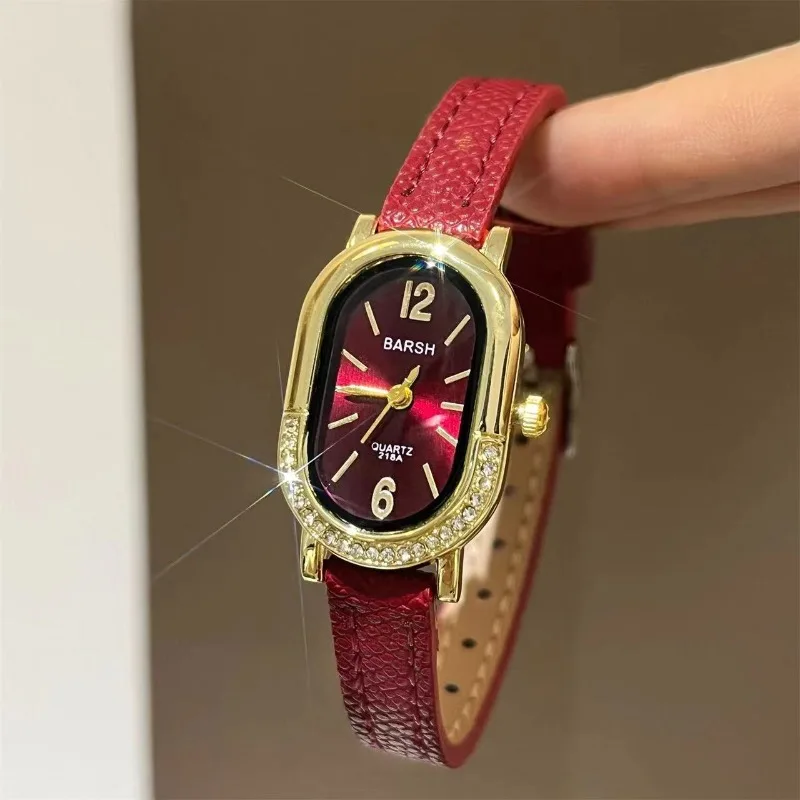 

Women Fashion Diamond Quartz Clock Wristwatches Gift Leather Strap Lady Bracelet Women's Watches Oval Watch Relogio Feminino