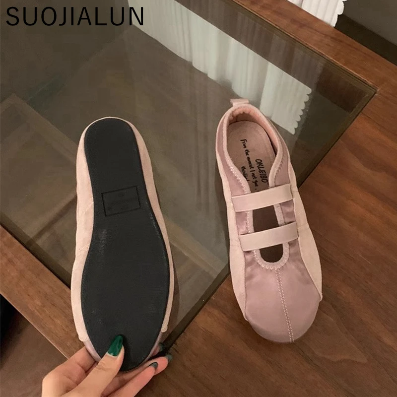 SUOJIALUN 2024 Autumn Round Toe Women Flat Shoes New Brand Shallow Slip On Ladies Casual Mary Jane Shoes Soft Dress Ballerinas