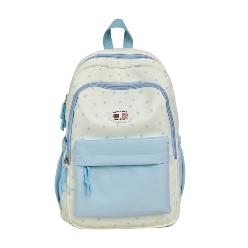 573B Stylish Star Print Backpacks Korean Trendy Design Lightweight Nylon Laptop Bag Practical for Daily Commute Travel Use
