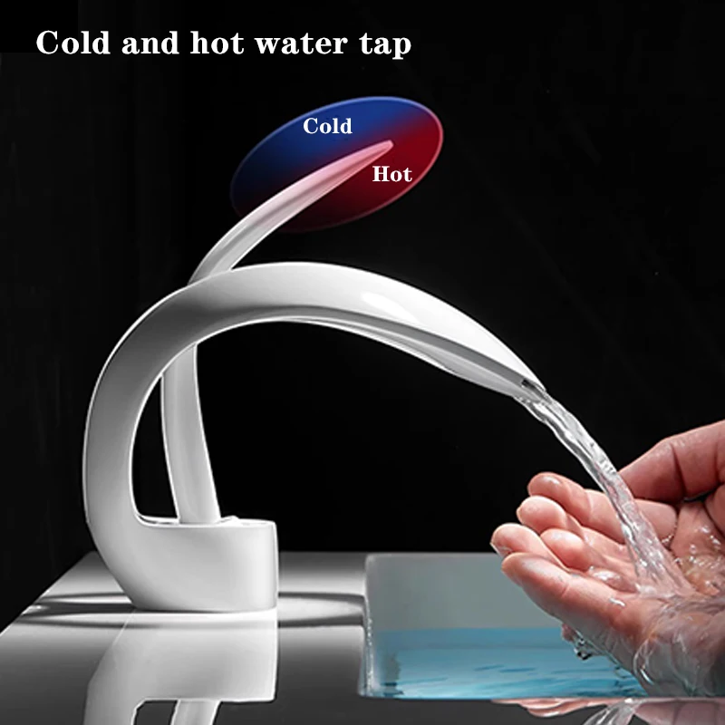 Waterfall Creative Bathroom Basin Faucet Sink Faucet Deck Mounted Hot Cold Water Mixer Crane Brass Body Single Hole Taps Mixers