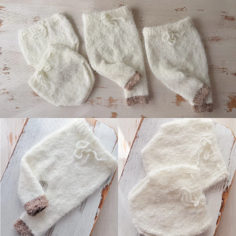 Newborn Photography Props Baby Handmade Knitted Clothing White Knitting Briefs Pants for Studio Photoshoot Costume Outfits