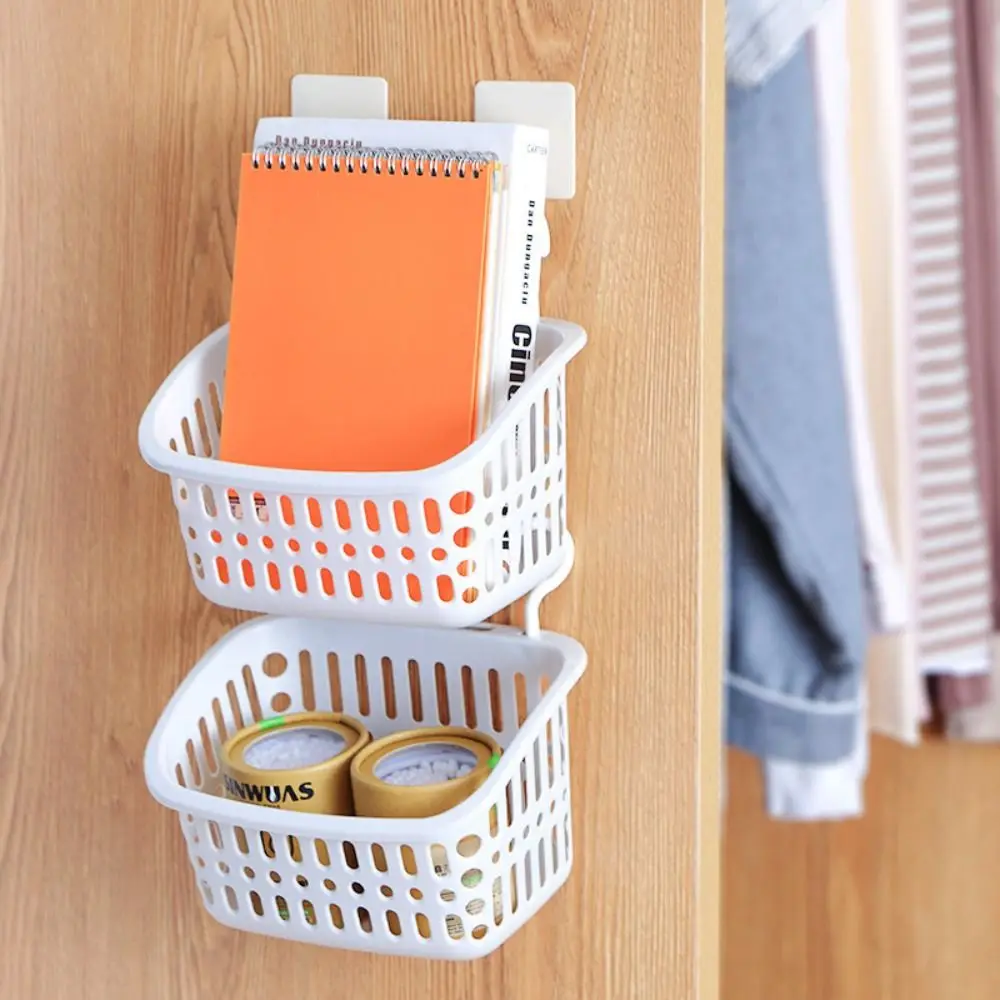 Portable Plastic Hanging Storage Basket White Stretchable Bath Basket Wall Hanging with Hook Sundries Hanging Basket Bathroom