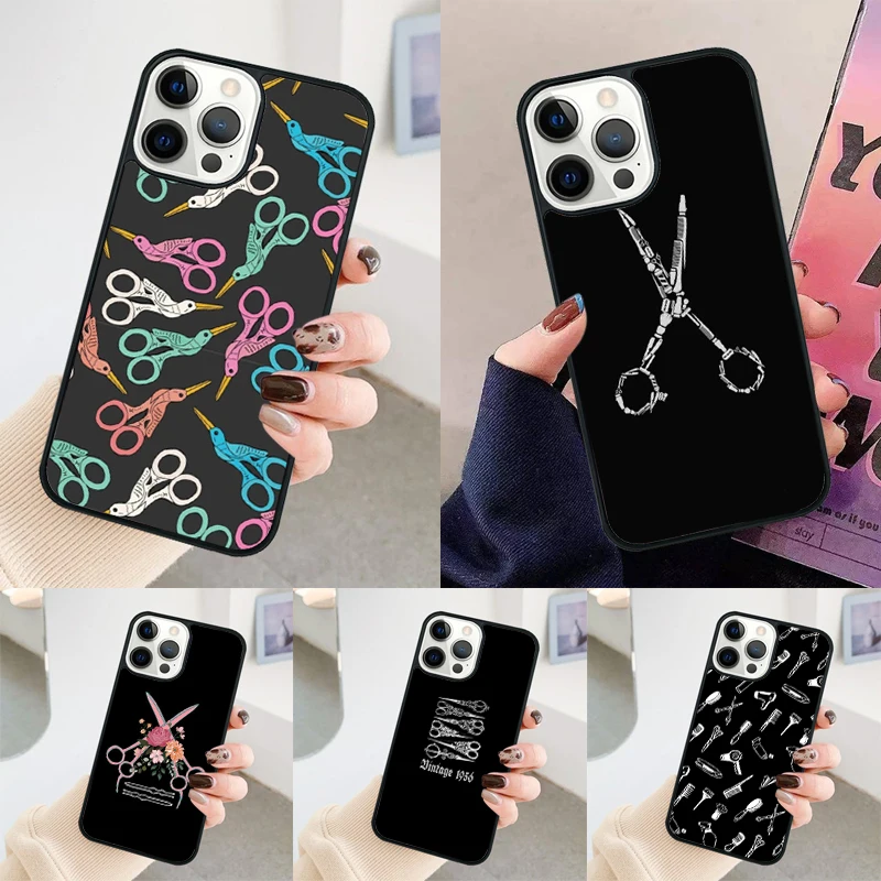 Hairdresser Barber Scissors phone case Cover For iPhone 14 15 16 Pro Max SE 2020 coque For apple 11 12 13 Pro Max Mini 8 Plus