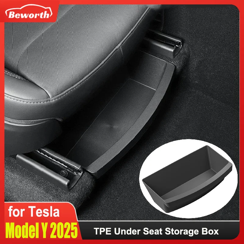 

Для Tesla New Model Y Juniper Launch 2025 2026, ящик для хранения под сиденьем, органайзер для автомобильного сиденья, ящик для нижнего сиденья, лоток, аксессуары