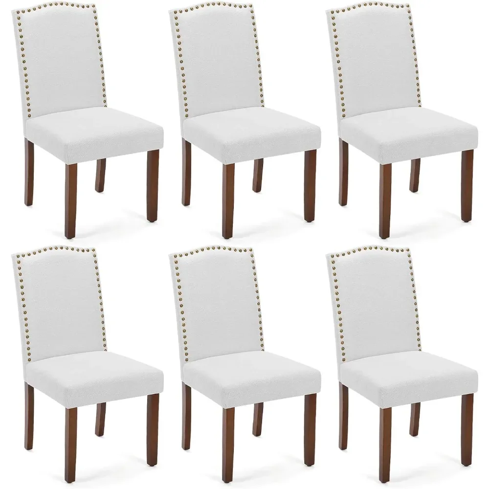 6 dining chair sets, high-end padded leather dining chairs with nail head decoration and wooden legs, side chairs, grayLMYX