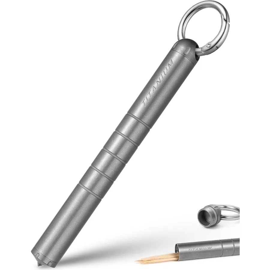 

TISUR Titanium Portable Toothpick Holder Box Pocket Waterproof Case Toothpicks Container with Keychain for Outdoor Picnic and C
