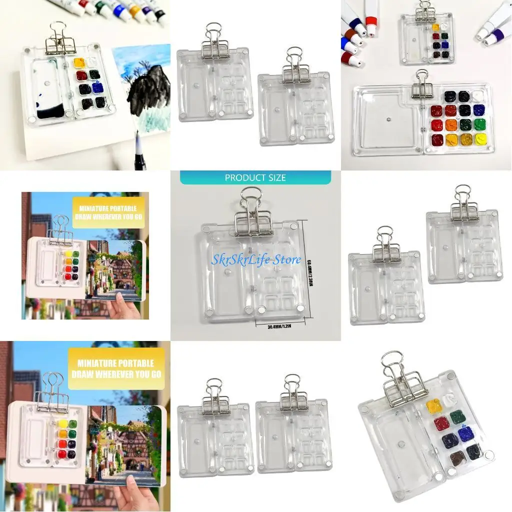 E65E 2Pcs 구아슈 오일 수채화 아크릴 페인트용 8웰 자기 아크릴 페인트 상자
