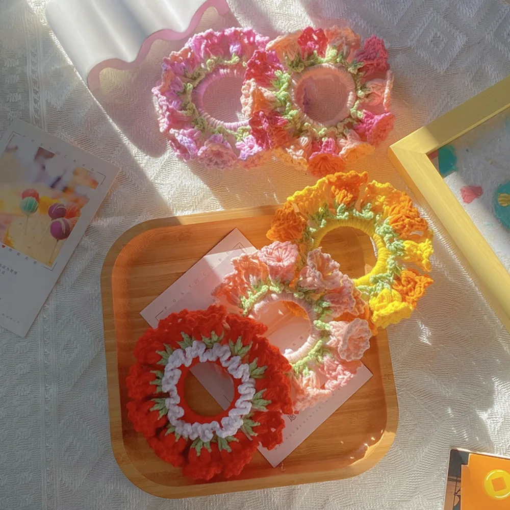 

Эластичные заколки для волос ручной работы из вязаного крючком цветка лилии (конваллии), разноцветные, милые, вязаные резинки для волос, головные уборы