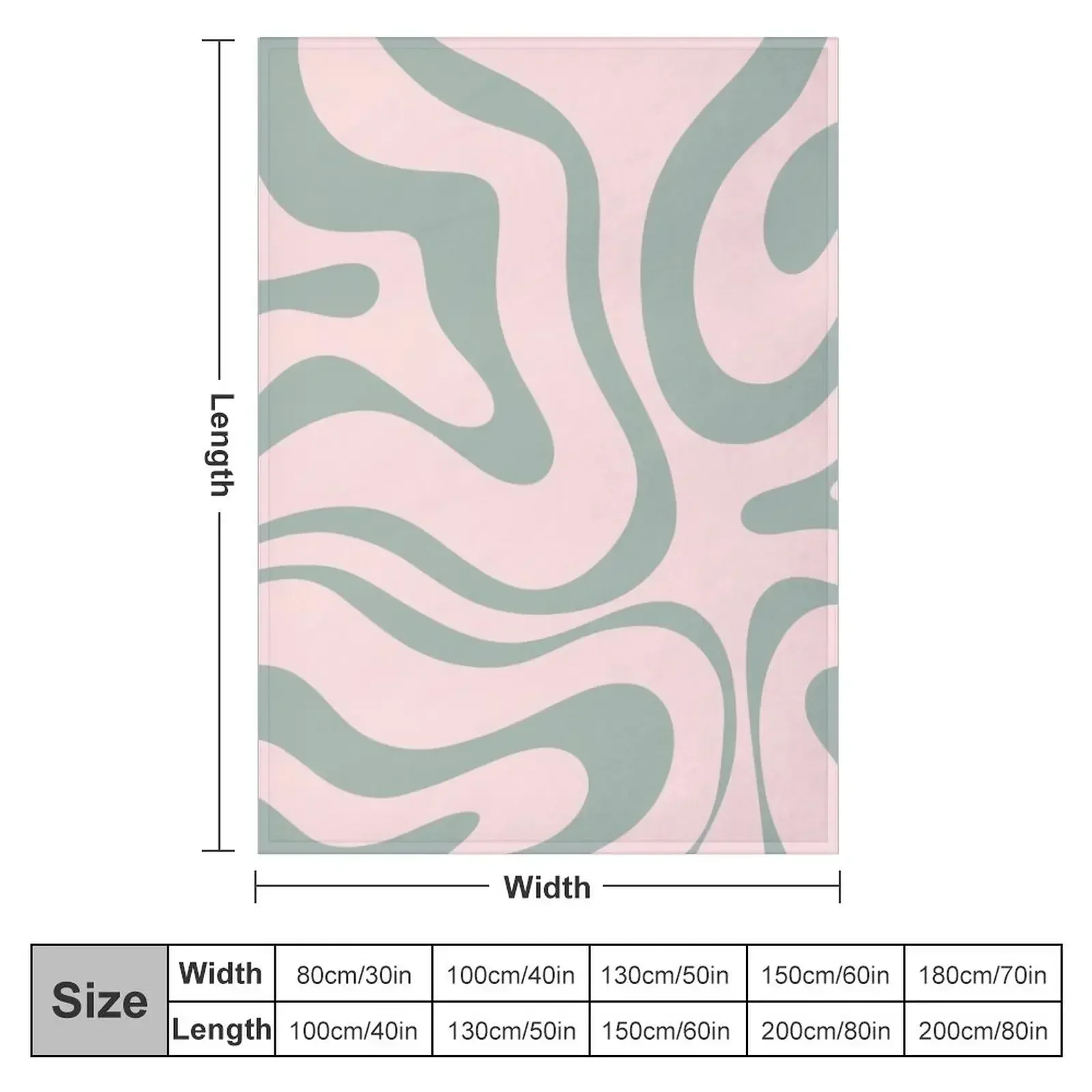 Modern Retro Liquid Swirl Abstract Pattern in Pale Pink and Sage Green Throw Blanket Plush Loose Blankets