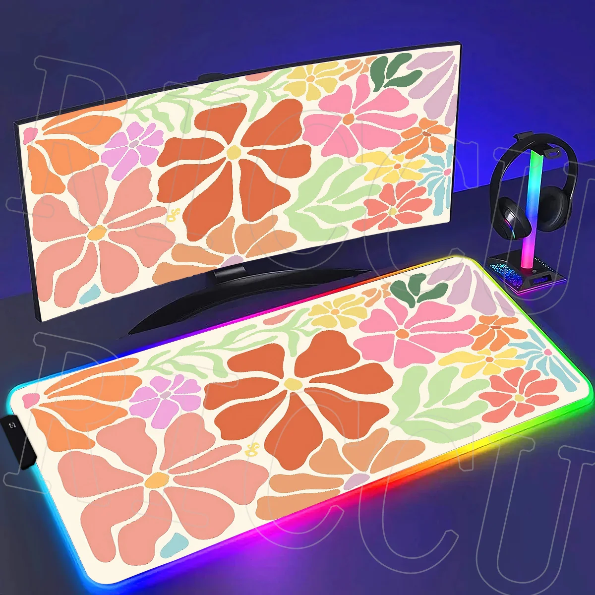 

RGB HD print XXL Decor Desk mat Flower fruit Mouse Pad Large Rubber Anti-slip PC Accessories LED Mousepad Gamer Keyboard Mats
