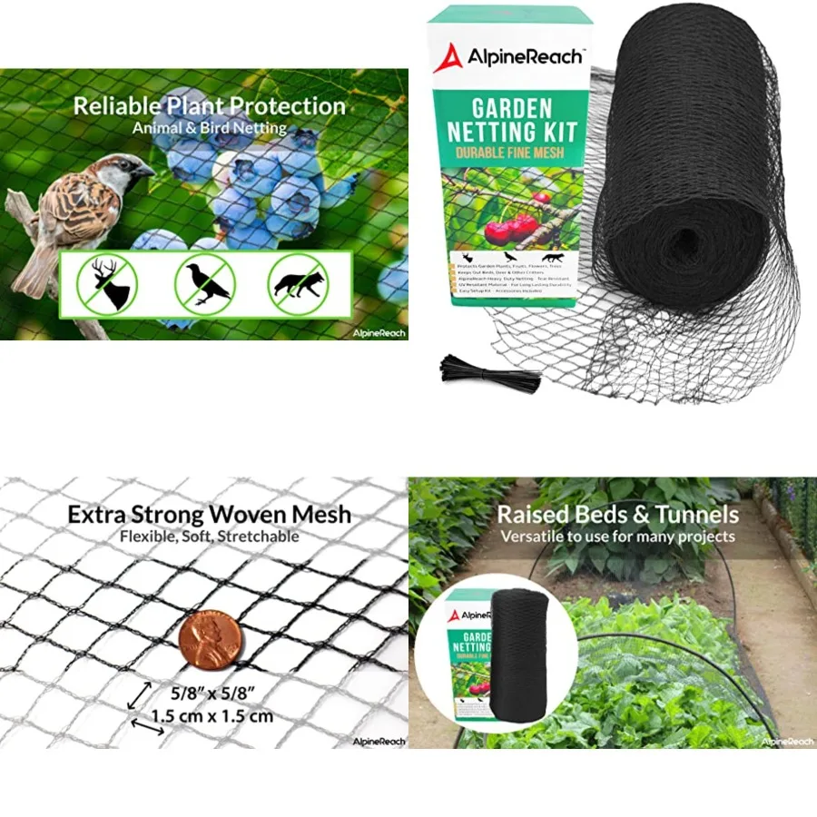 

Garden Netting 15 x 50 Feet Heavy Duty Bird Net, Deer, Plant Protection Extra Strong Woven Mesh, Reusable Kit with Zip Ties, An