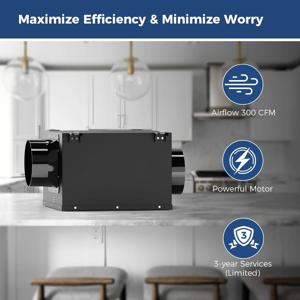 مروحة عادم الحمام المضمنة مقاس 6 بوصات لمستلزمات البناء - مروحة تهوية فائقة الهدوء 300 CFM للحمام، العلية #1
