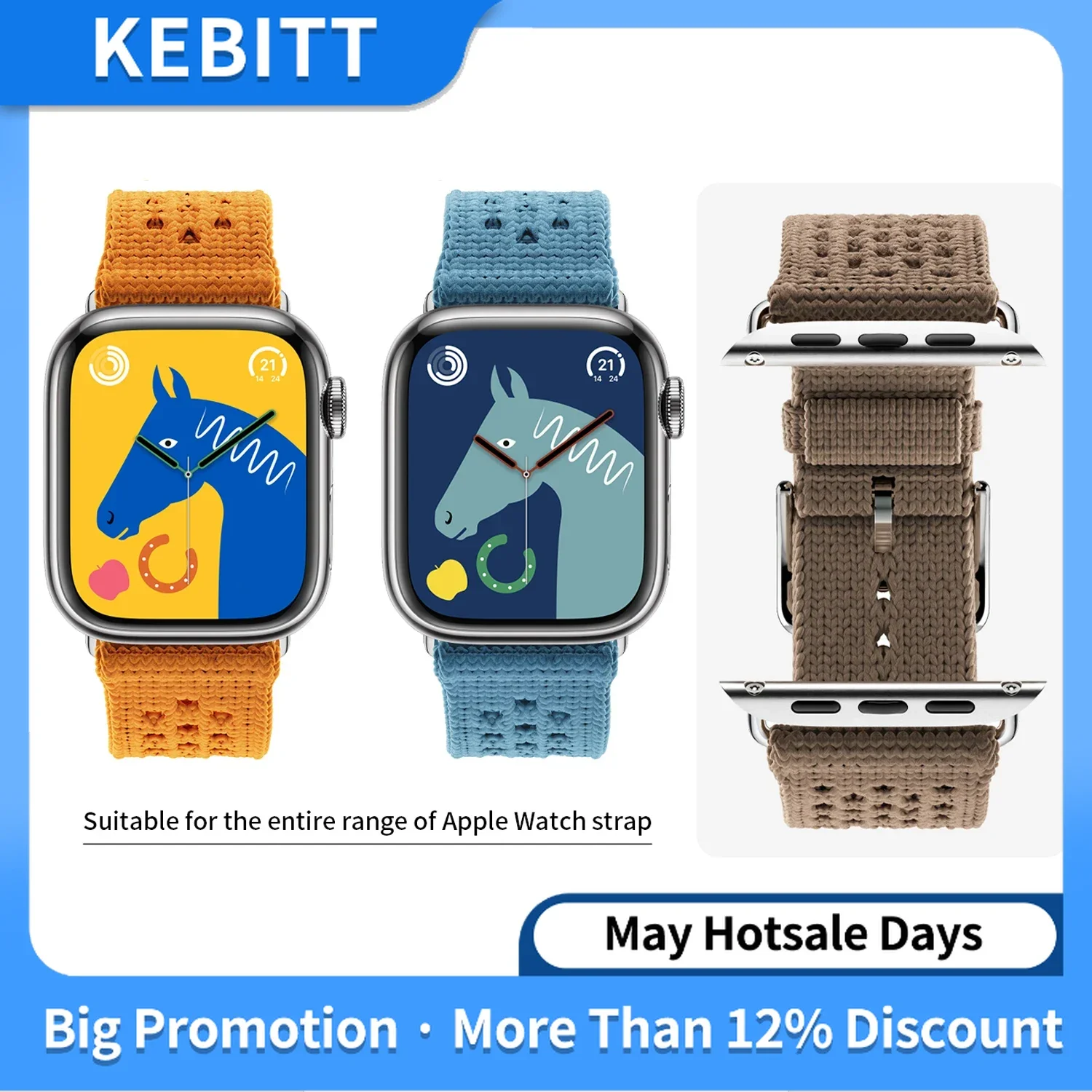 

Kebitt Tricot Single Tour Bleu Jean браслет для Iwatch Ultra 1 2 Apple Watch 10 9 8 7 6 42 мм 46 мм 41 45 49 мм ремешок