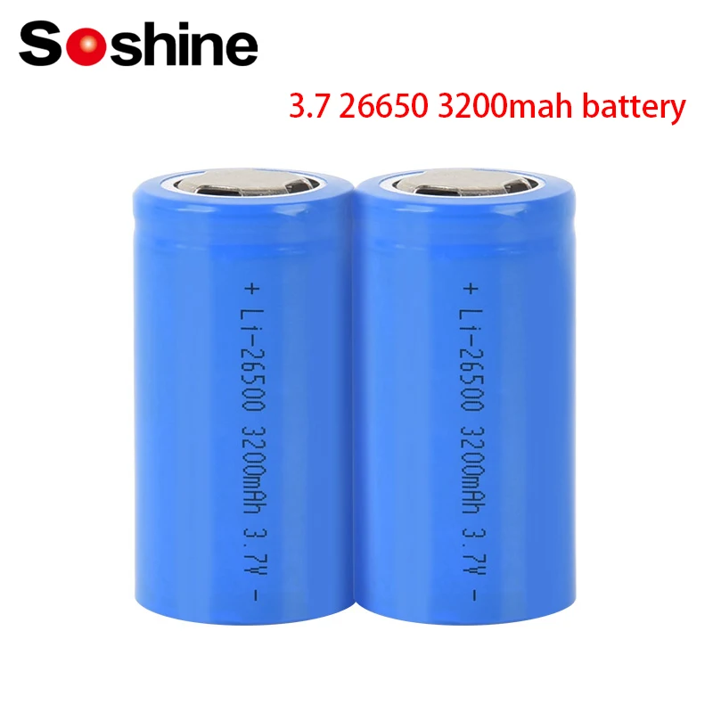 Soshine-Batterie Lithium-ion aste, Lampe de poche, Enregistreur de conduite, Lampe minière LED, 24.com, 26650 Eddie ion, 3.7V, 3200mAh