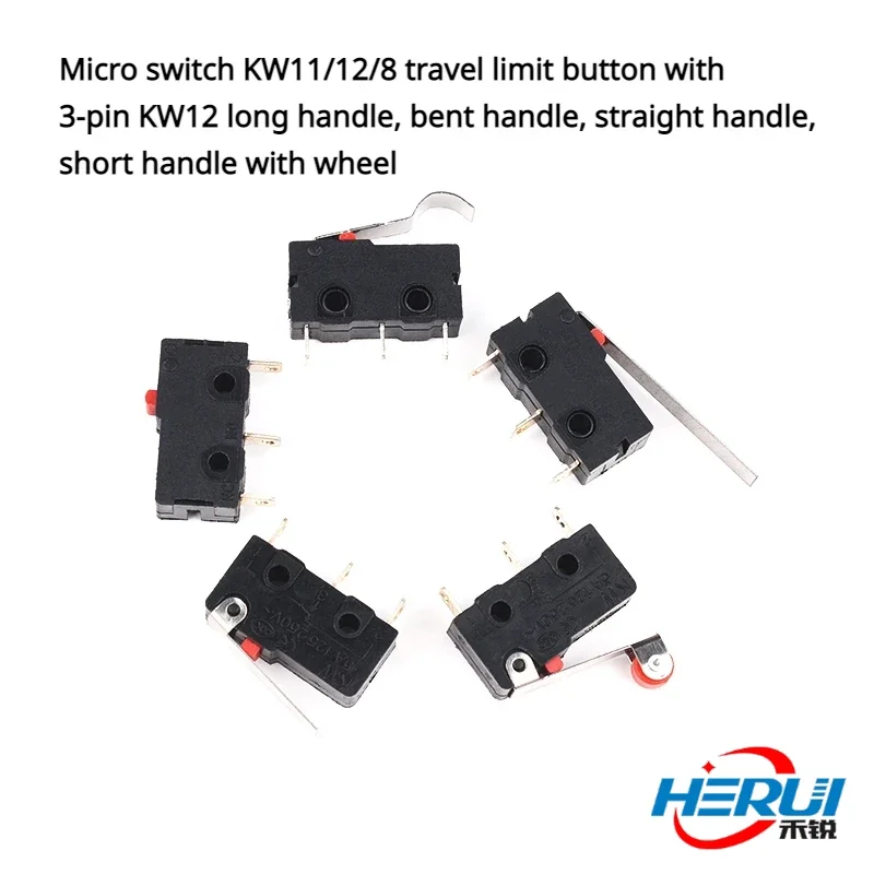 Micro switch KW11/12/8 travel limit button with 3-pin KW12 long handle, bent handle, straight handle, short handle with wheel