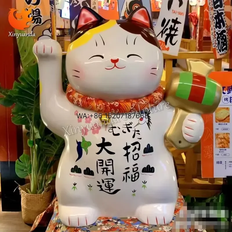 Wmwmnu Custom Japanese Style Restaurant Decor Large 3D Door Head Lucky Cat Sculpture Lifelike Fiberglass Statue for Home