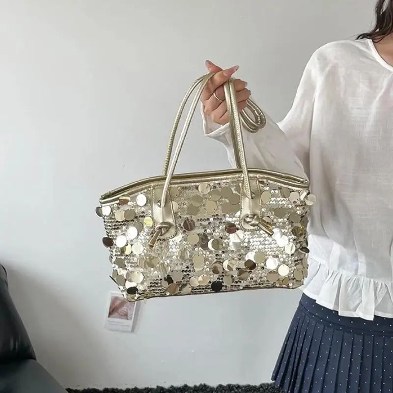 Fashion Simple Sequins Shoulder Bag Women Temperament Tote Bag Underarm Bag