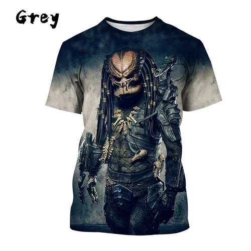Imagen 2 del producto Nueva camiseta informal de moda con cuello redondo de verano Predator con estampado 3D para hombres y mujeres, camisetas Unisex, camiseta Harajuku de gran tamaño