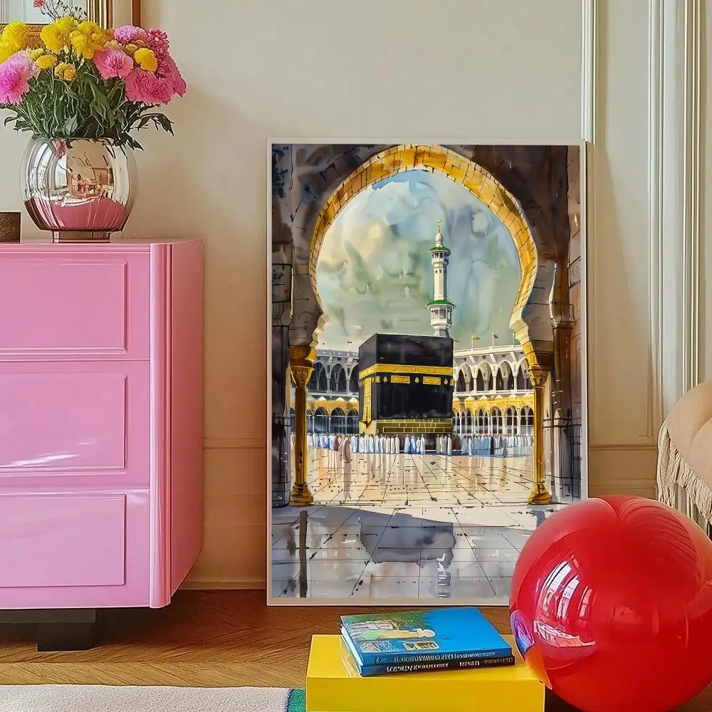 Al-Aqsa Mosque Kaaba Islamic Watercolor Canvas Poster Decorative Wall Art for Living Room Modern Home Decor Cuadros