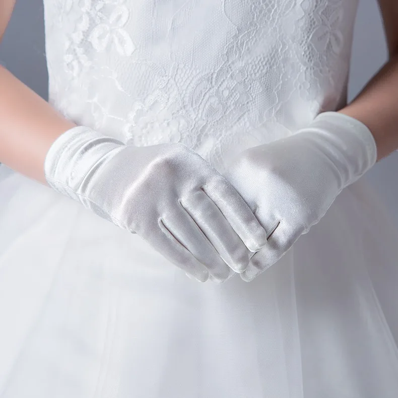 Kids Gloves White Flower Girl Wedding Dress Dance Show Child Size Soft Lightweight Fabric Elegant Party Stage Gift Cute New Fun