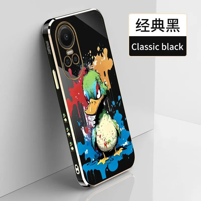 Reno10 Doodle Duck Plating Phone Case For OPPO Reno 11Pro 11 10ProPlus 10Pro 9 9ProPlus 9Pro 8T 8 8Pro 7 7Pro 7SE 6 Cover