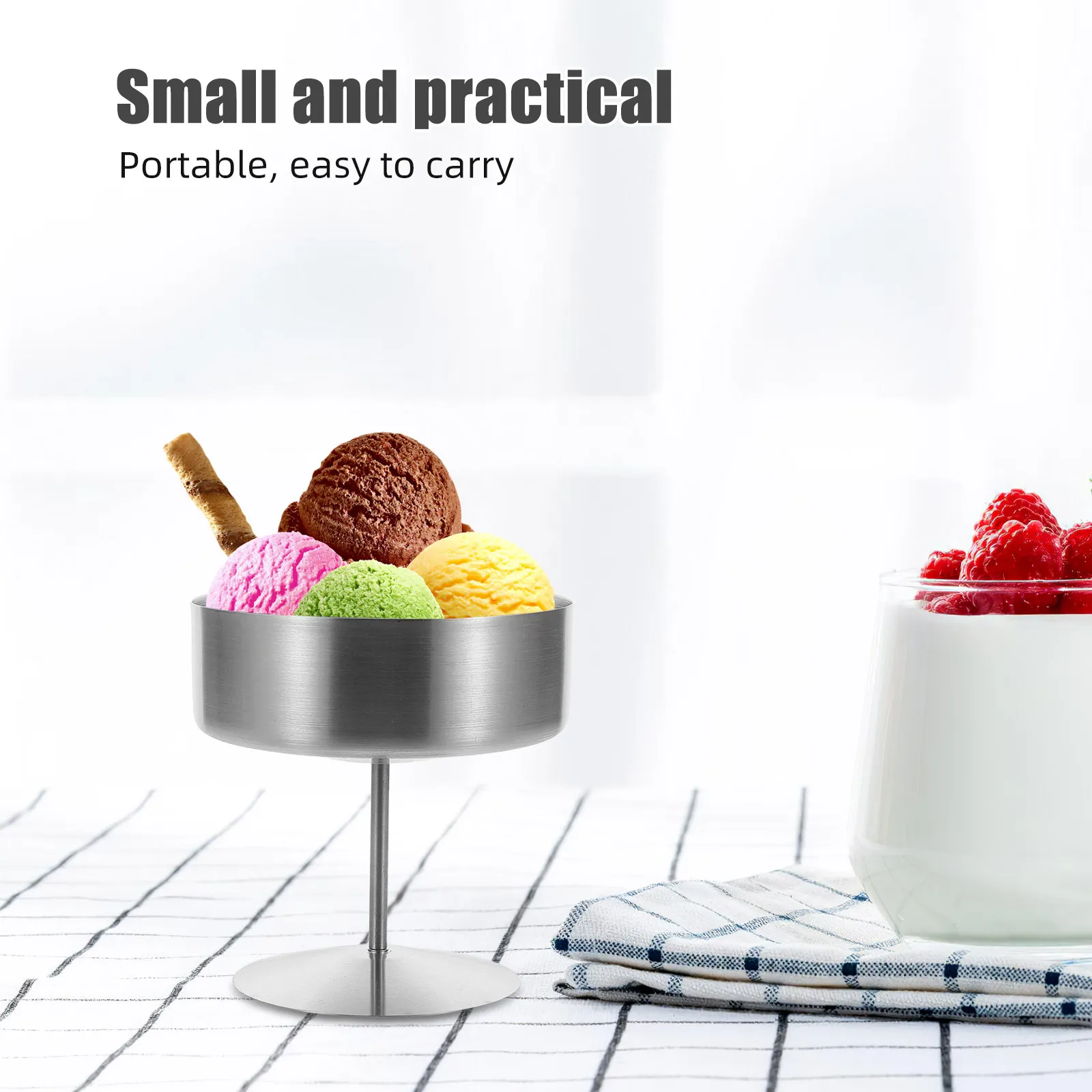 Footed Stainless Steel Dessert Cup 400Ml Elegant Ice Cream Bowl Modern Metal Pudding Serving Bowl for Party Home Dining