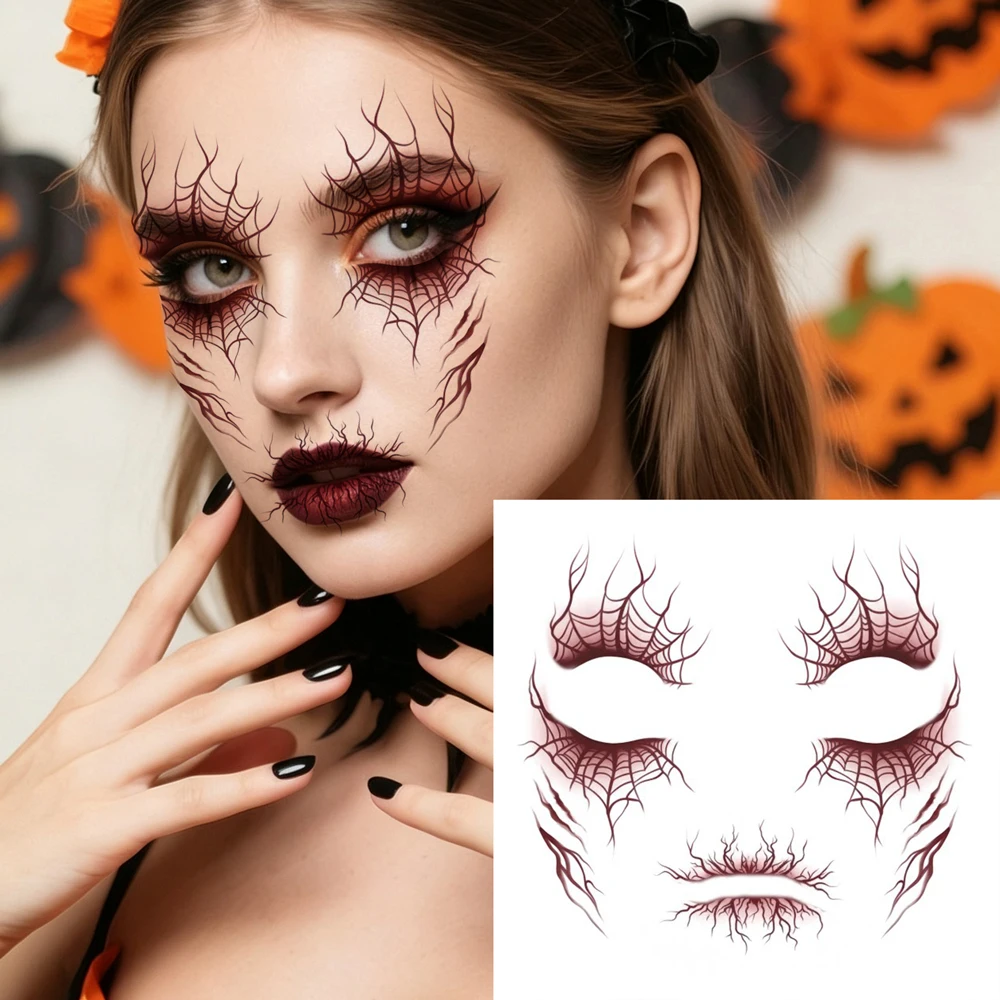 2pcs Vein Design Fake Tattoo for Halloween Party Body Art Waterproof Vascular Tattoo Stickers for Women Men Eyebrow Face Makeup