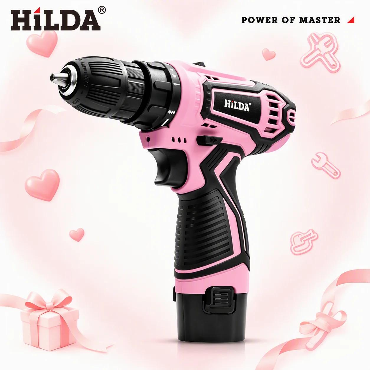HILDA 12V Pink Cordless Drill Lithium‑Ion Electric Screwdriver Mini Power Drill Portable Hand Drill for Home DIY Power Tool Gift