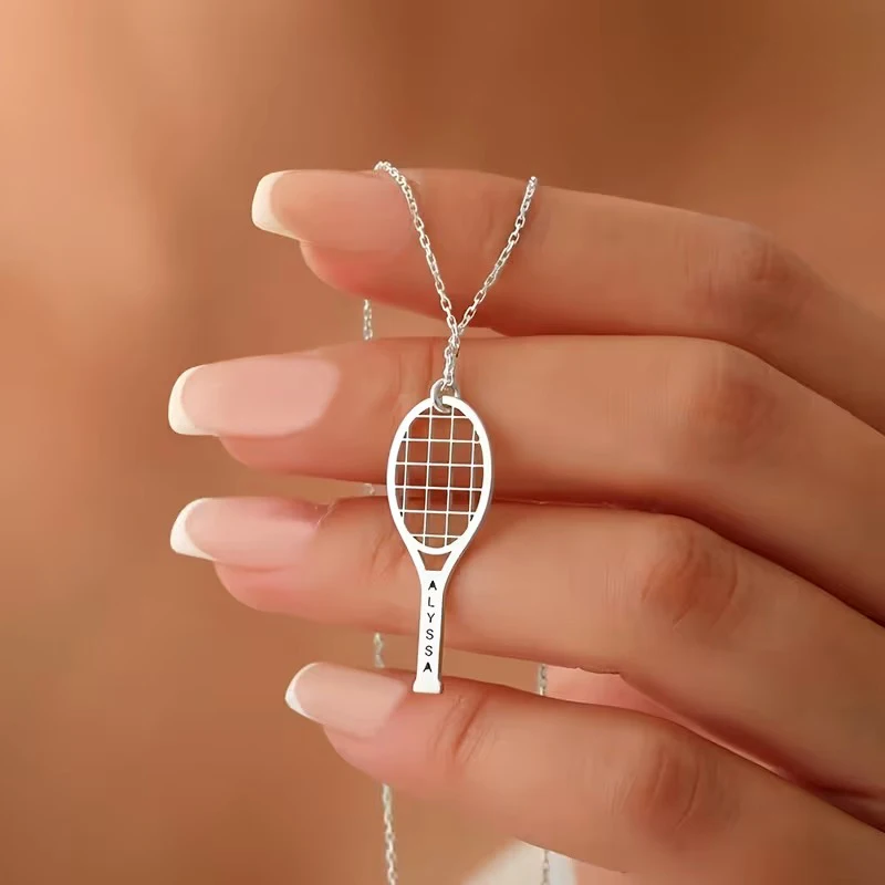 Custom Tennis Racket Name Necklaces For Women Men Stainless Steel Customized Necklace Pendant Personalized Neck Jewelry Gift - Detail 1