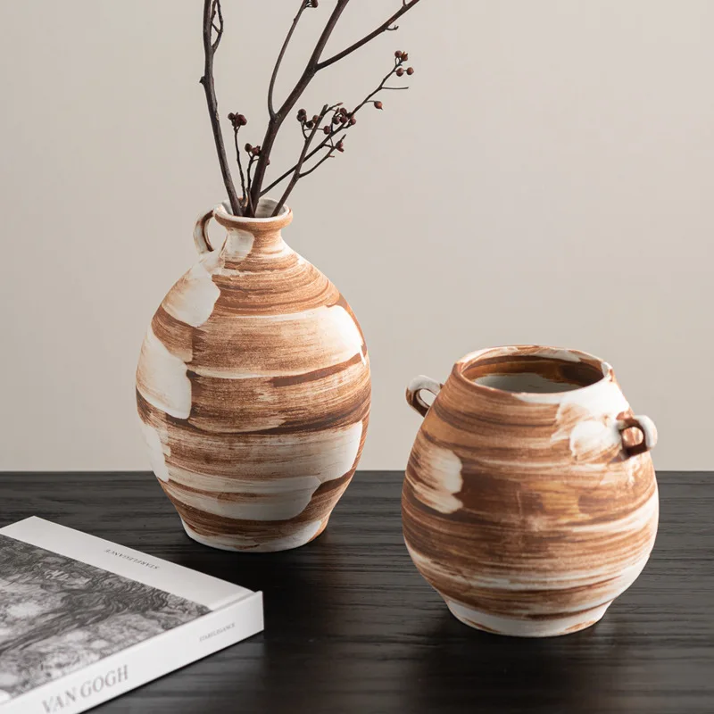 PYH Creative Art Porcelain Set Decoration Tea Room Ornament Living Room Small Diameter Old Small Pottery Pot