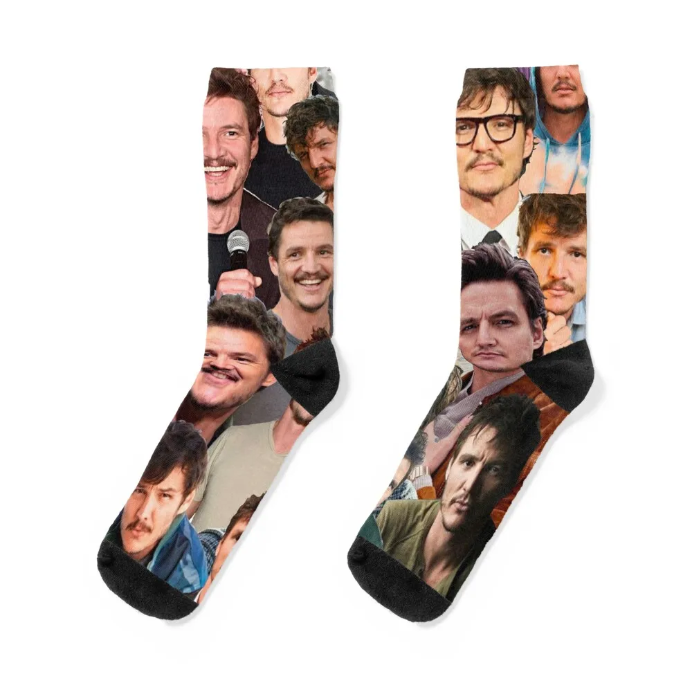 

Pedro Pascal Photo Collage Socks loose floral Stockings compression christmas gifts Socks Women's Men's