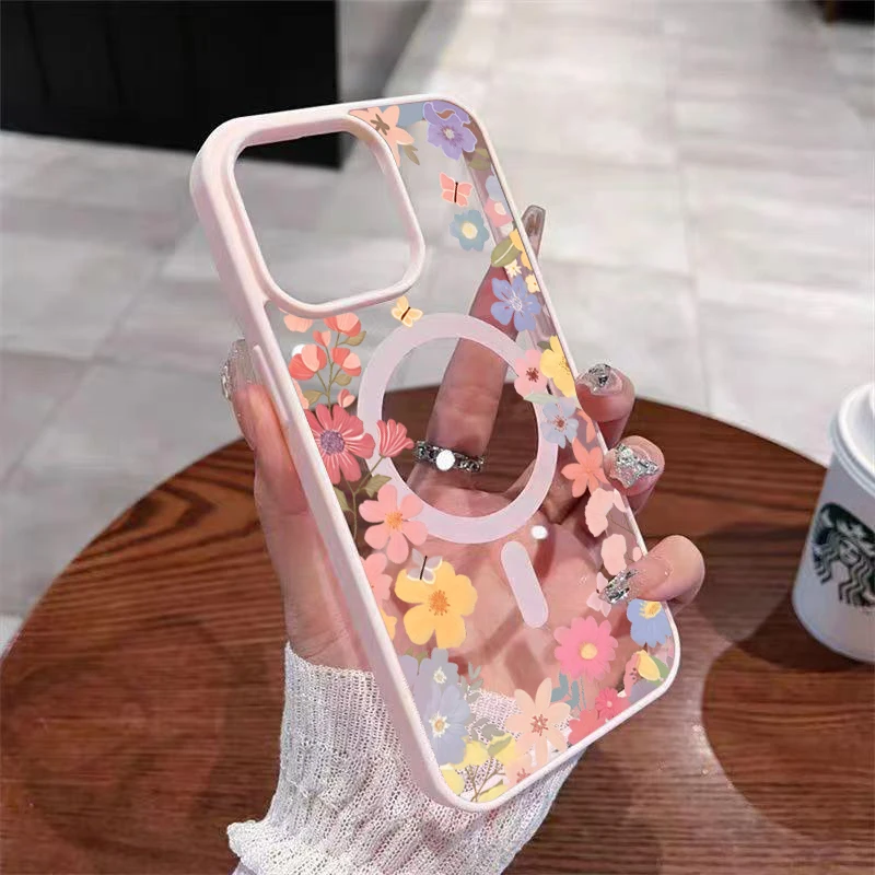 כיסוי טלפון עם הדפס פרחים קטנים לאביב לאייפון 17 16 15 14 13 12 11 פרו מקס, כיסוי מגנטי לאייפון 16 פלוס 17 אייר 16E פונדה