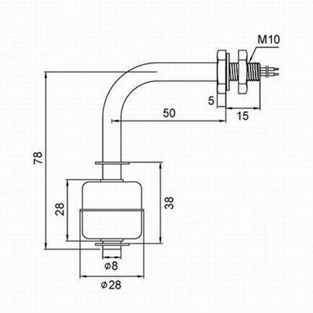Right Angle 250*50*50 MM Float Switch 304 Stainless Steel Float 316L Retaining Ring 10mm Float Travel For Industrial Tanks