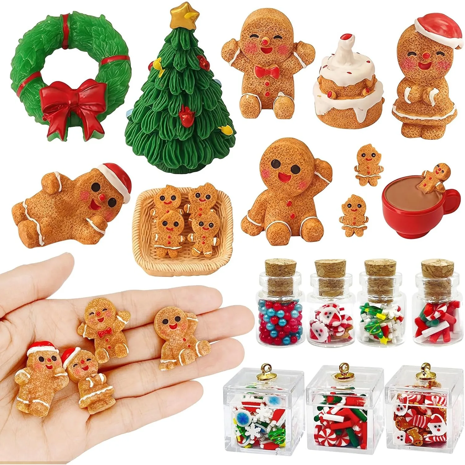 

Набор фигурок пряничного человечка, рождественский кукольный домик, украшения для дома, миниатюрный рождественский елочный венок, печенье, сказочный сад, орнамент