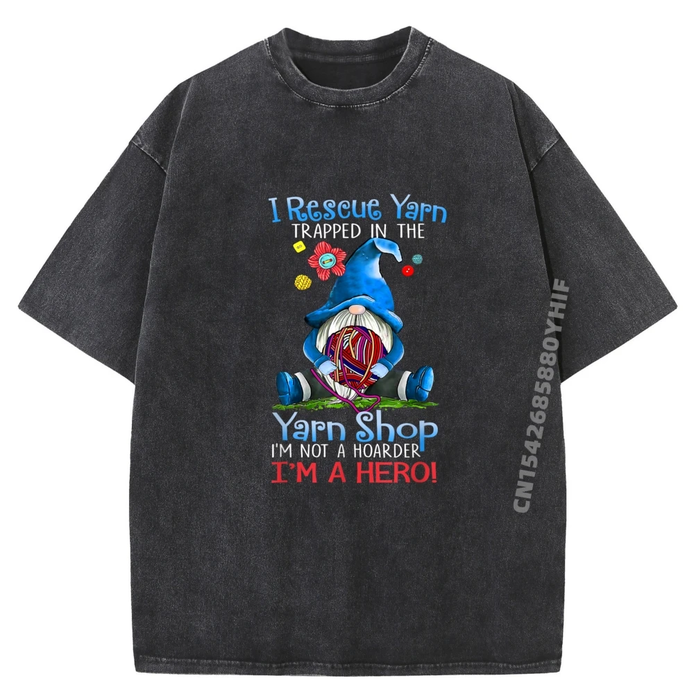 

Yarn Knitting Crochet Hoarder Gnome Funny Gift Apparel Graphic Washed T Shirts Men Oversized Men's Clothing Deals Vintage Style