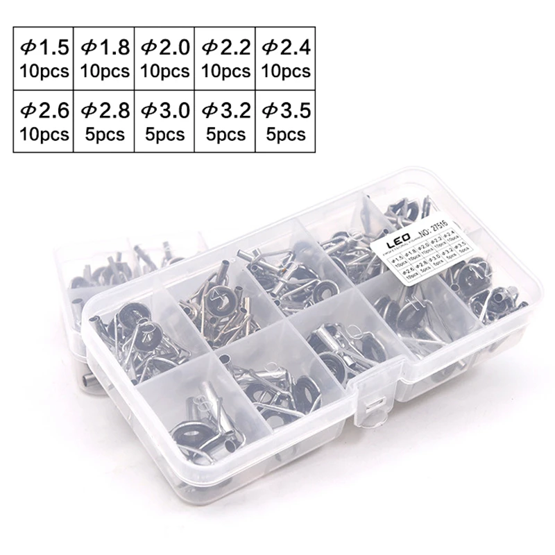 

80pcs/box Fishing Rod Guide Ring Repair Kit 1-10# Material Stainless Steel Frame Ceramic TS Wire Guide Ring Tool Fishing Gear