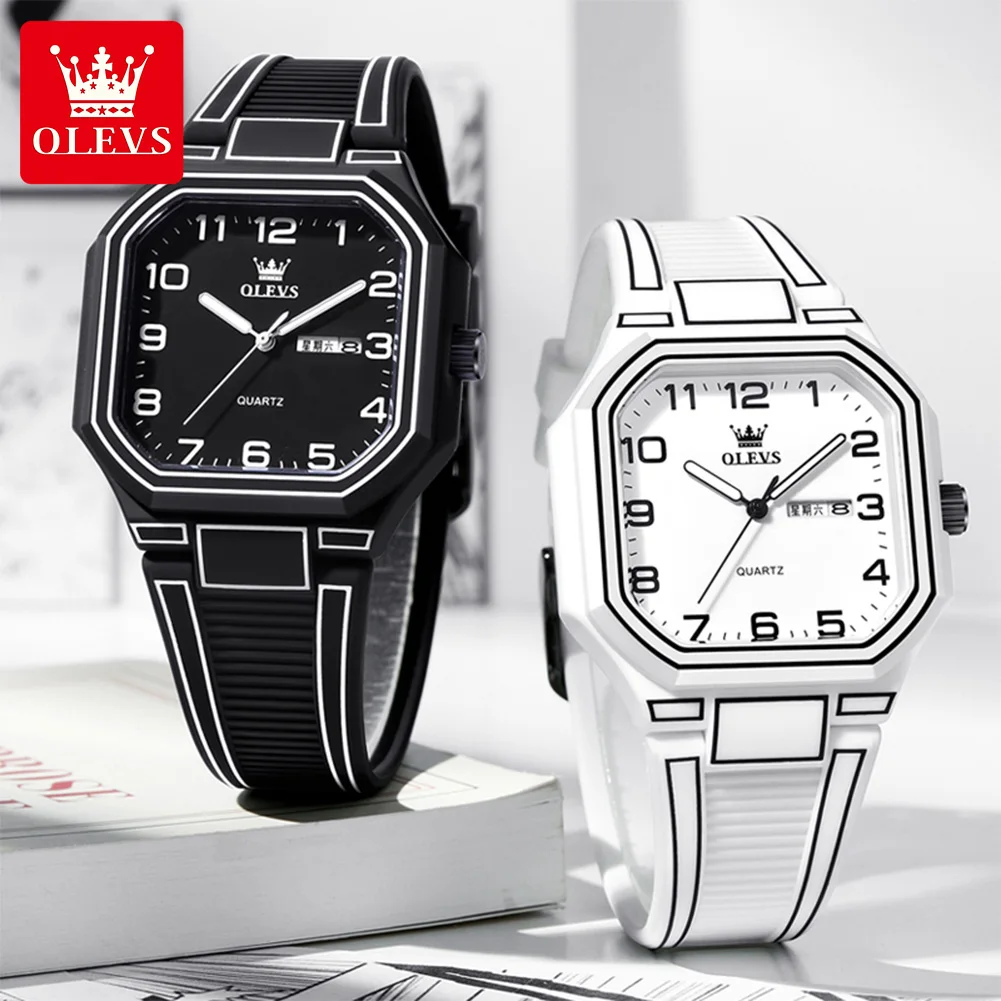 OLEVS 5661 Mens Watch Original Fashion Silicone Strap Square Quartz Watch Waterproof Luminous Watches For Man