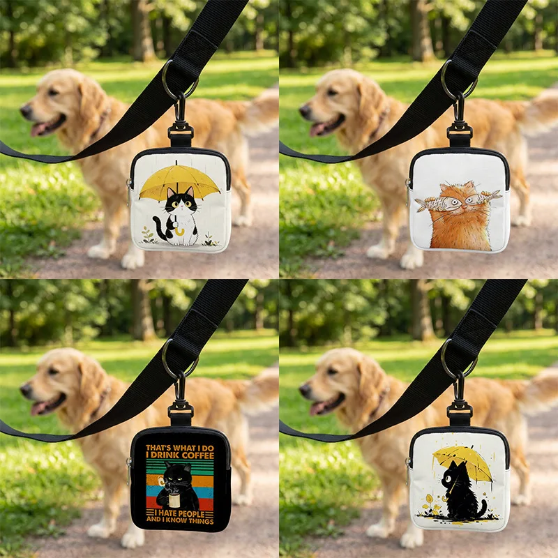 kitten print coin purse pet dog training bag zipper storage bag multi-functional mini earphone case, pet food bag, dog snack bag
