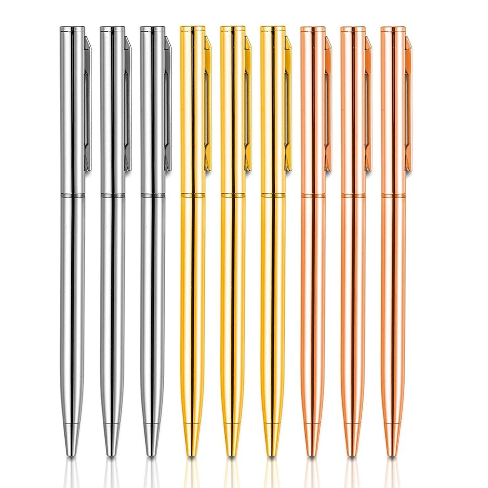 

9Pcs Metallic Ballpoint Pen Slim Retractable Ballpoint Pen Black Ink Metal Pen for Wedding Business Office Student