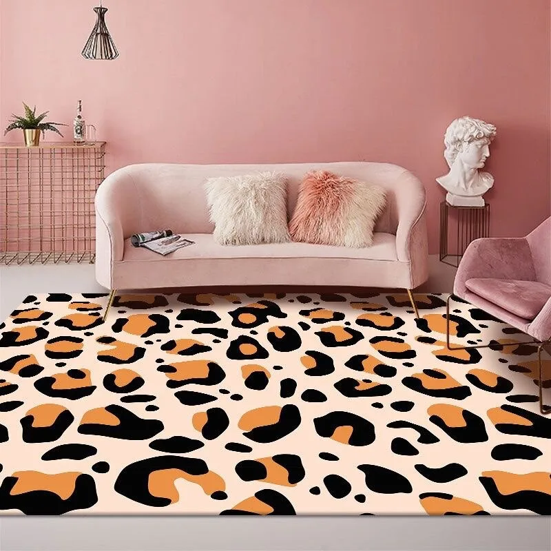 Pinkish-Brown Leopard Living Room Carpet Foldable Machine Washable Coffee Table Anti-slip Floor Mat Bedroom Bedside Soft Rug 러그
