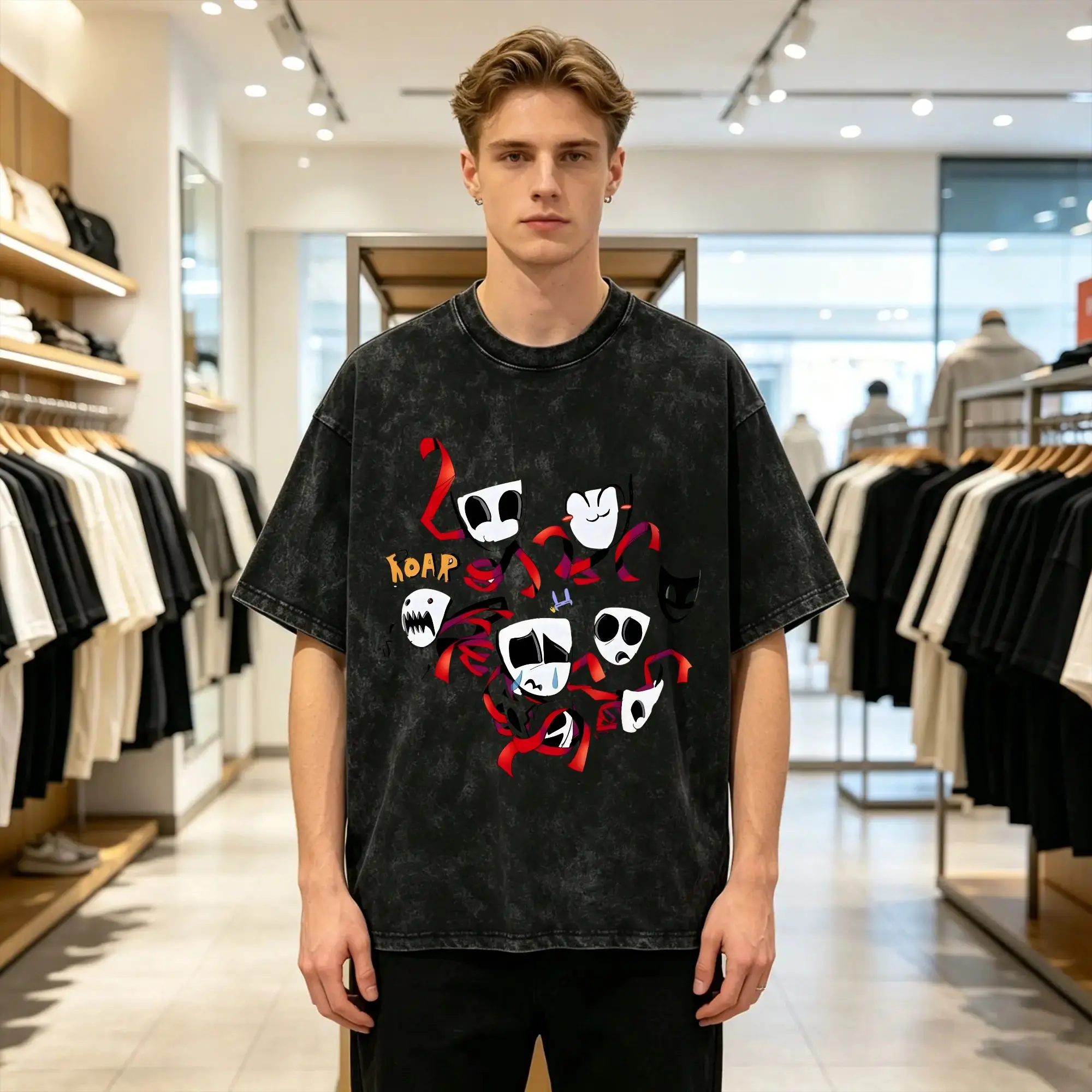 Oversized Washed T Shirt Cartoon Digatal Circus Cotton T Shirts  Popular Tshirt for Man Summer Y2K Basic Casual Clothing